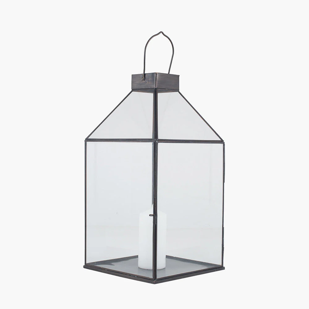 Antique Brass Metal and Glass Square Lantern - Image 3