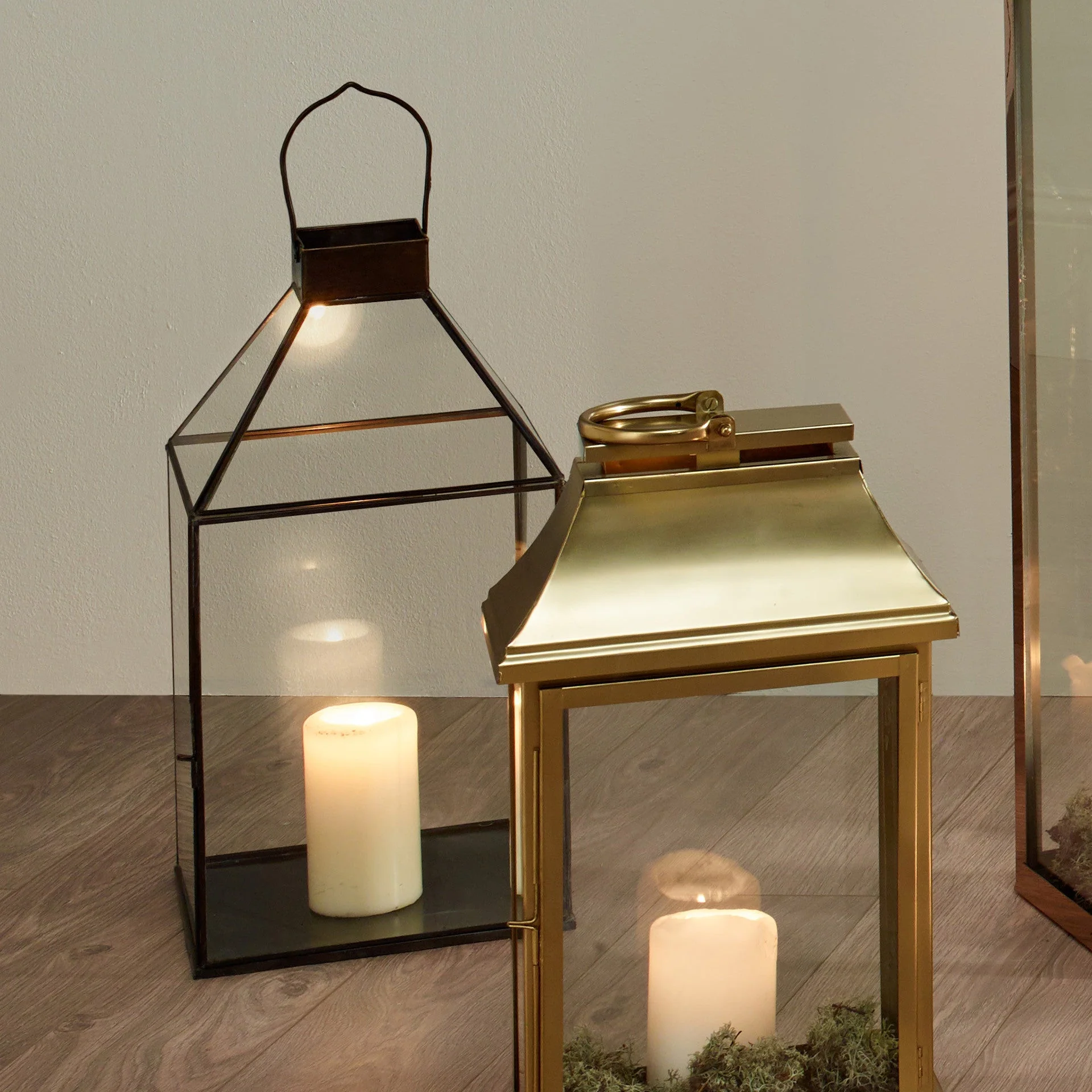Antique Brass Metal and Glass Square Lantern - Image 4