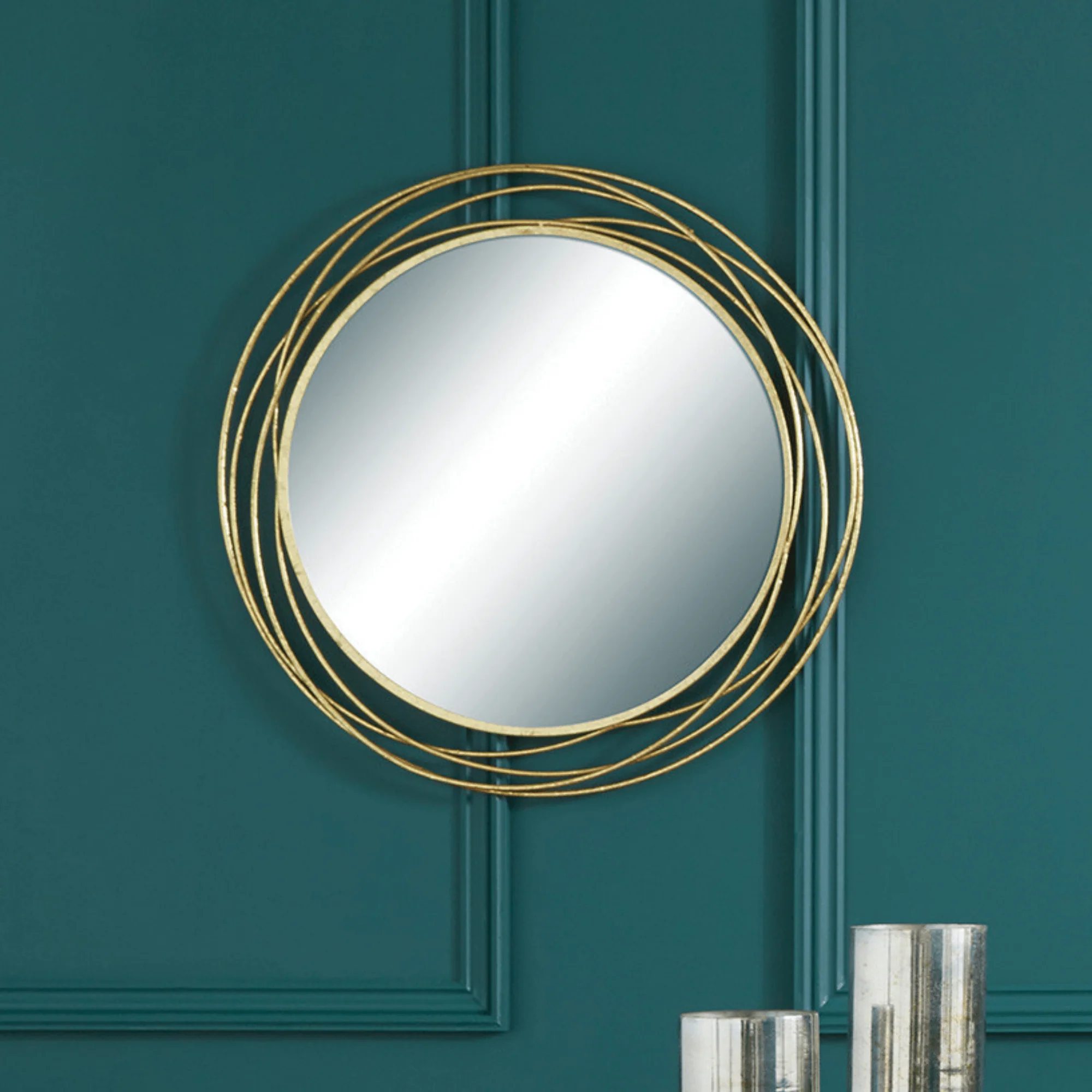Antique Gold Metal Round Wall Mirror - Image 2