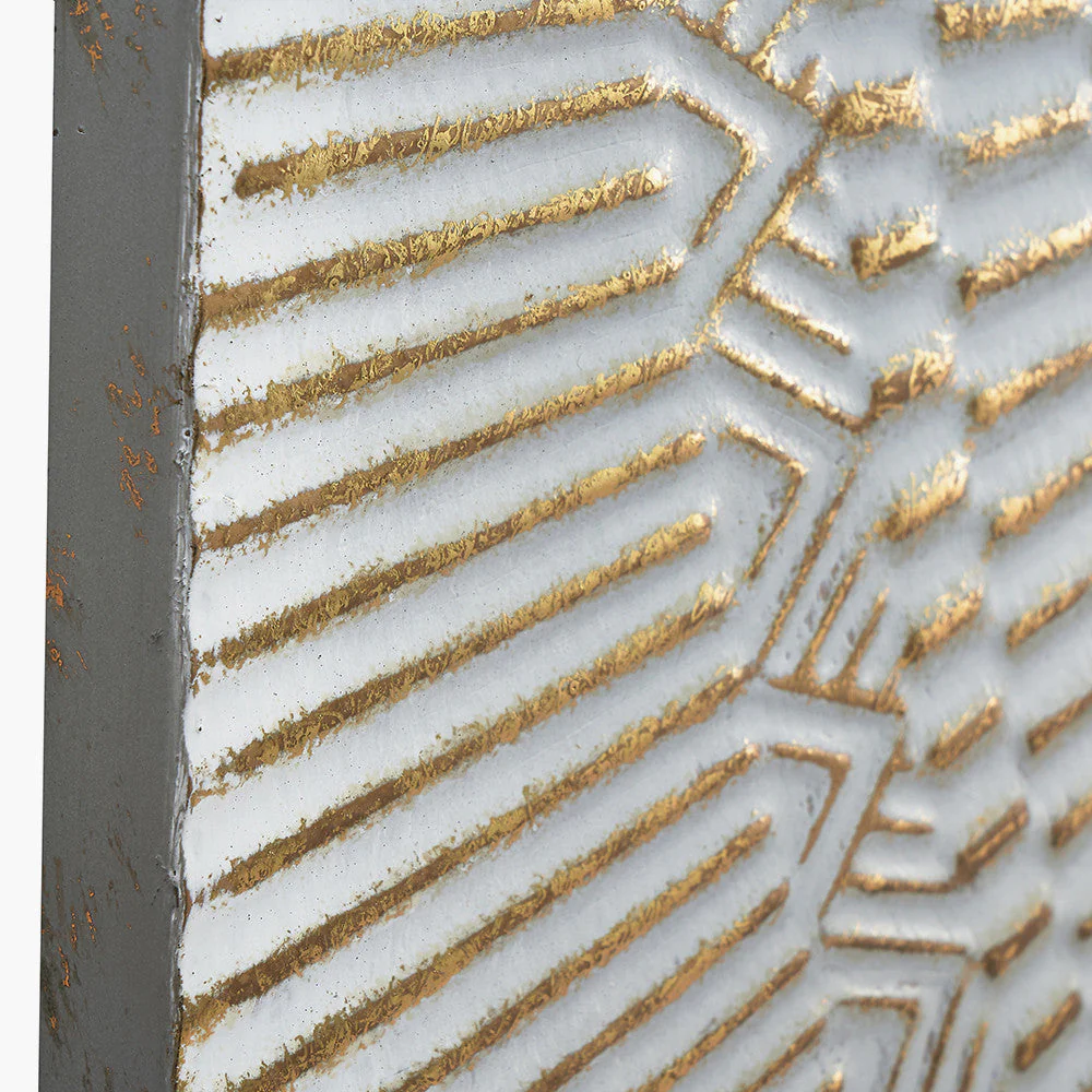 Antique White and Gold Textured Metal Wall Art - Image 3