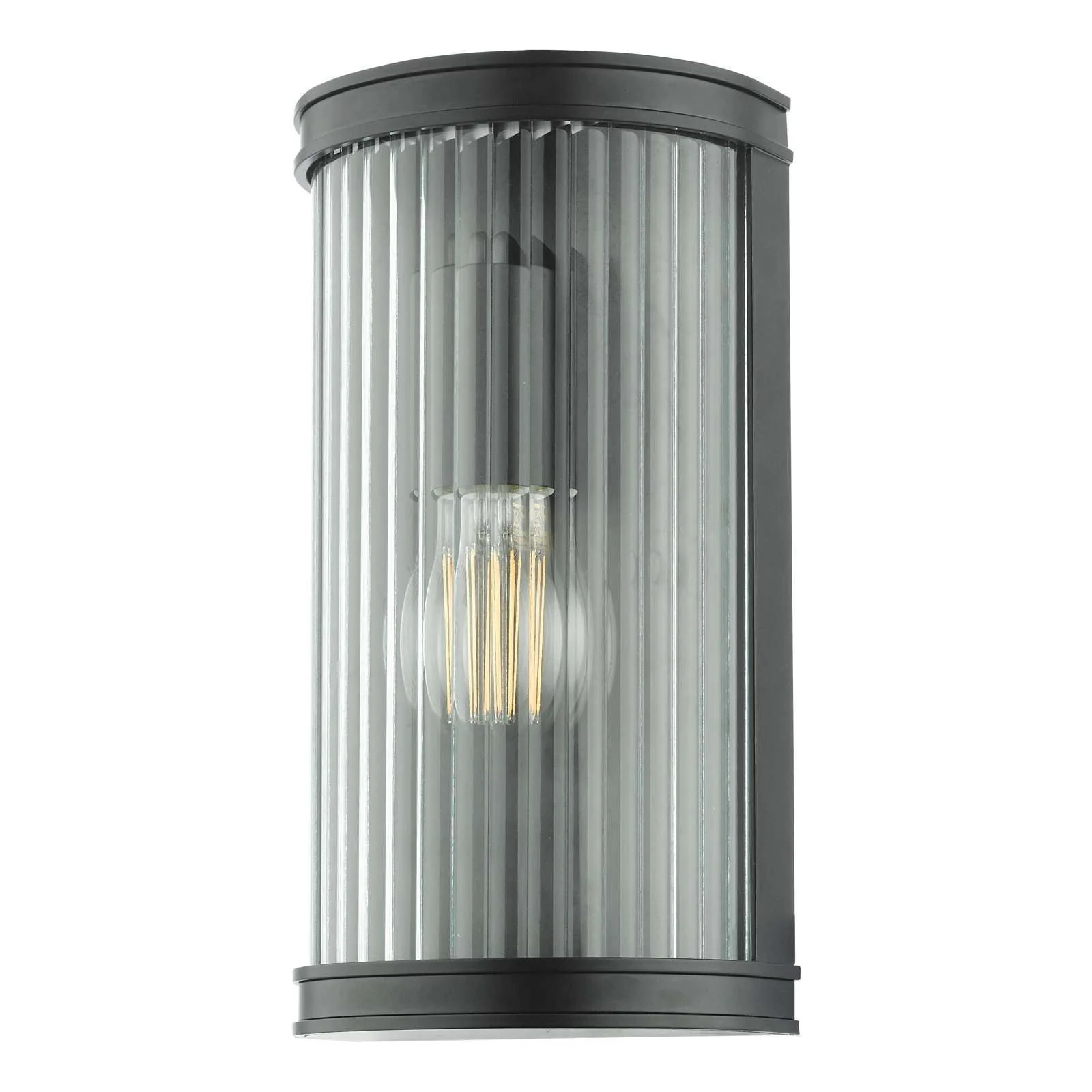 Anund Wall Light Matt Black Ribbed Glass IP44 - Image 2