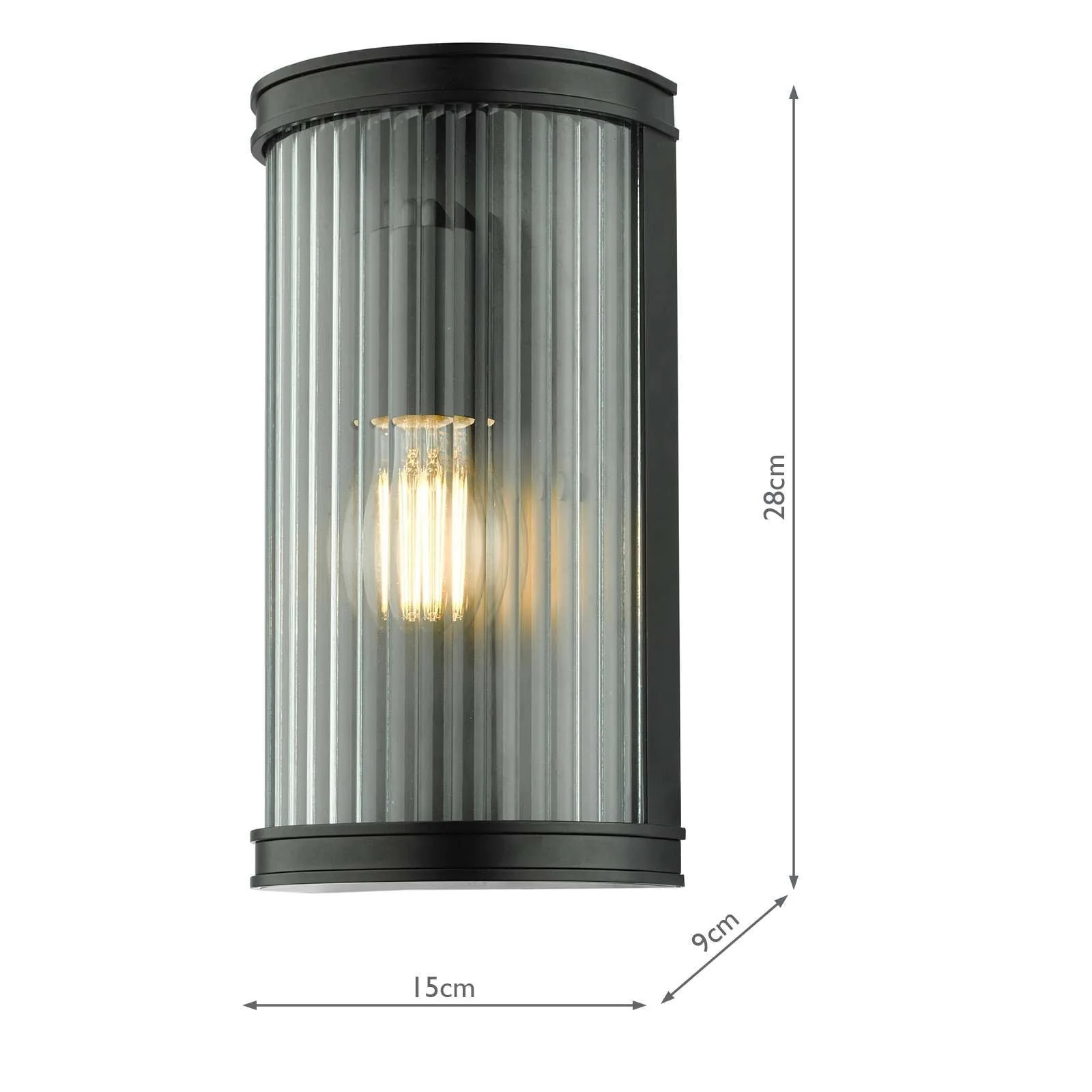 Anund Wall Light Matt Black Ribbed Glass IP44 - Image 4