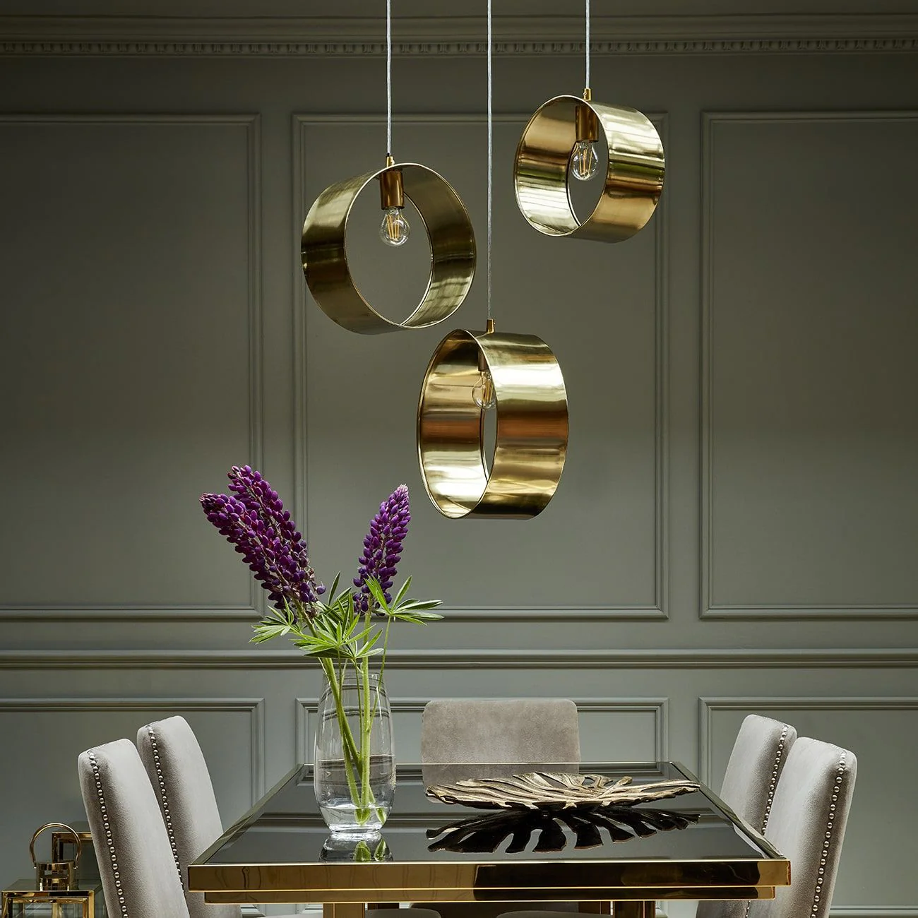 Ara Set Of 3 Ring Hanging Lights - Silver/Gold Finish - Image 10