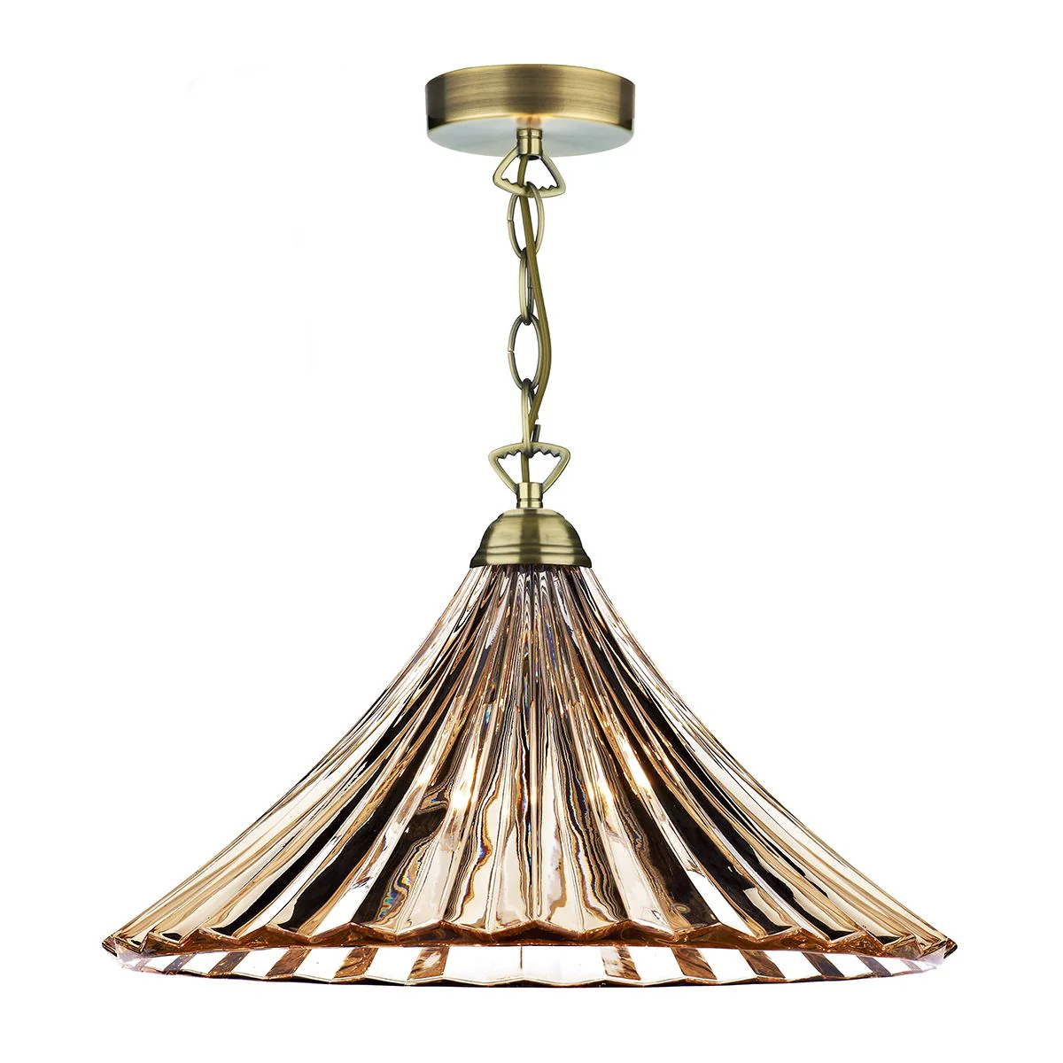 Ardeche Large Pendant Clear Glass Polished Chrome/Amber Glass & Antique Brass - Finish - Image 2