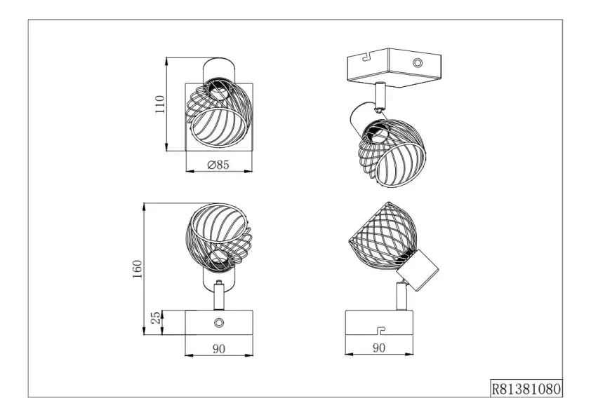 Ardon Wall/Ceiling Spotlight - Black & Gold - Image 2