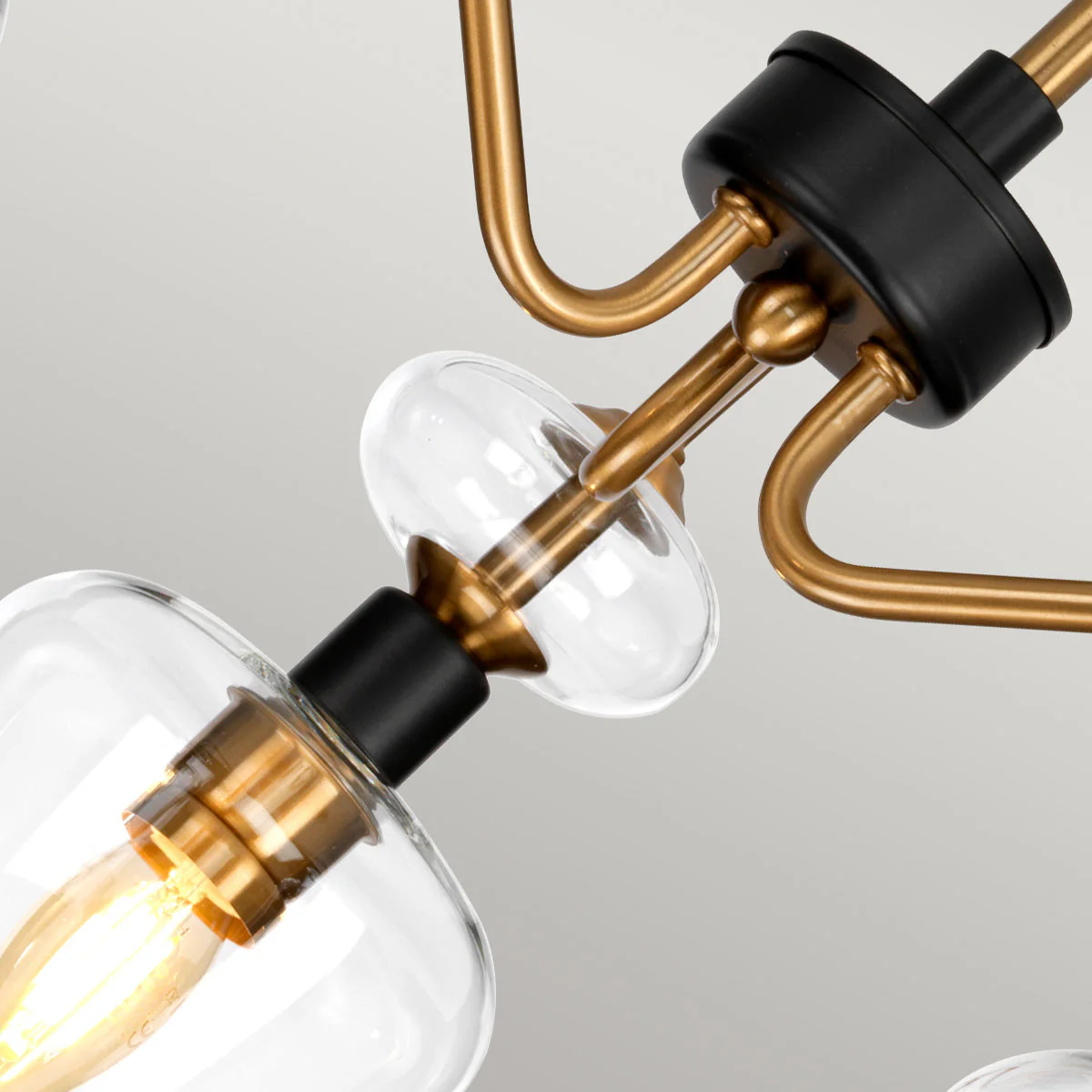 Armand 3 Light Semi-Flush - Aged Brass Plated Lamp, Charcoal Black Paint - Image 2