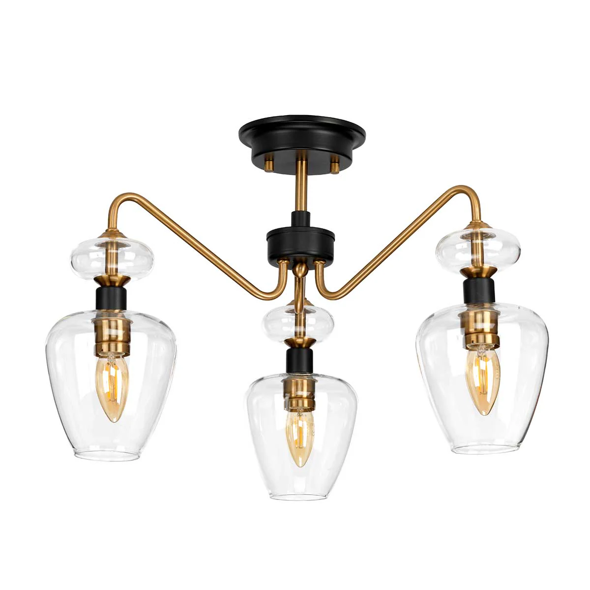 Armand 3 Light Semi-Flush - Aged Brass Plated Lamp, Charcoal Black Paint - Image 5