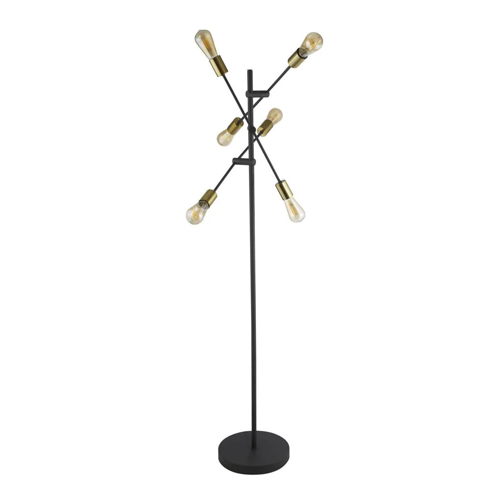 Armstrong 6Lt Floor Lamp - Black & Satin Brass Metal E27 - Image 2