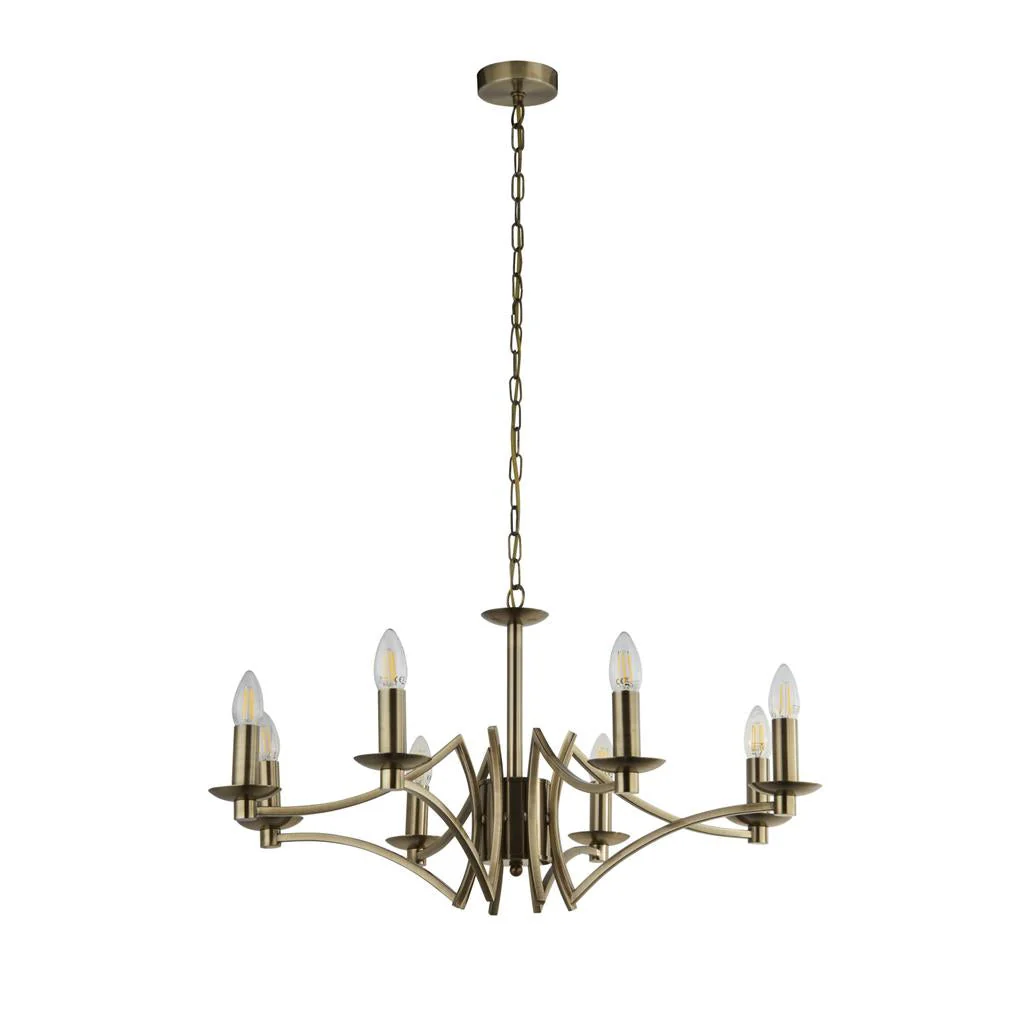 Ascot 6/8Lt Multi-Arm Pendant - Antique Brass/Chrome Finish - Image 6