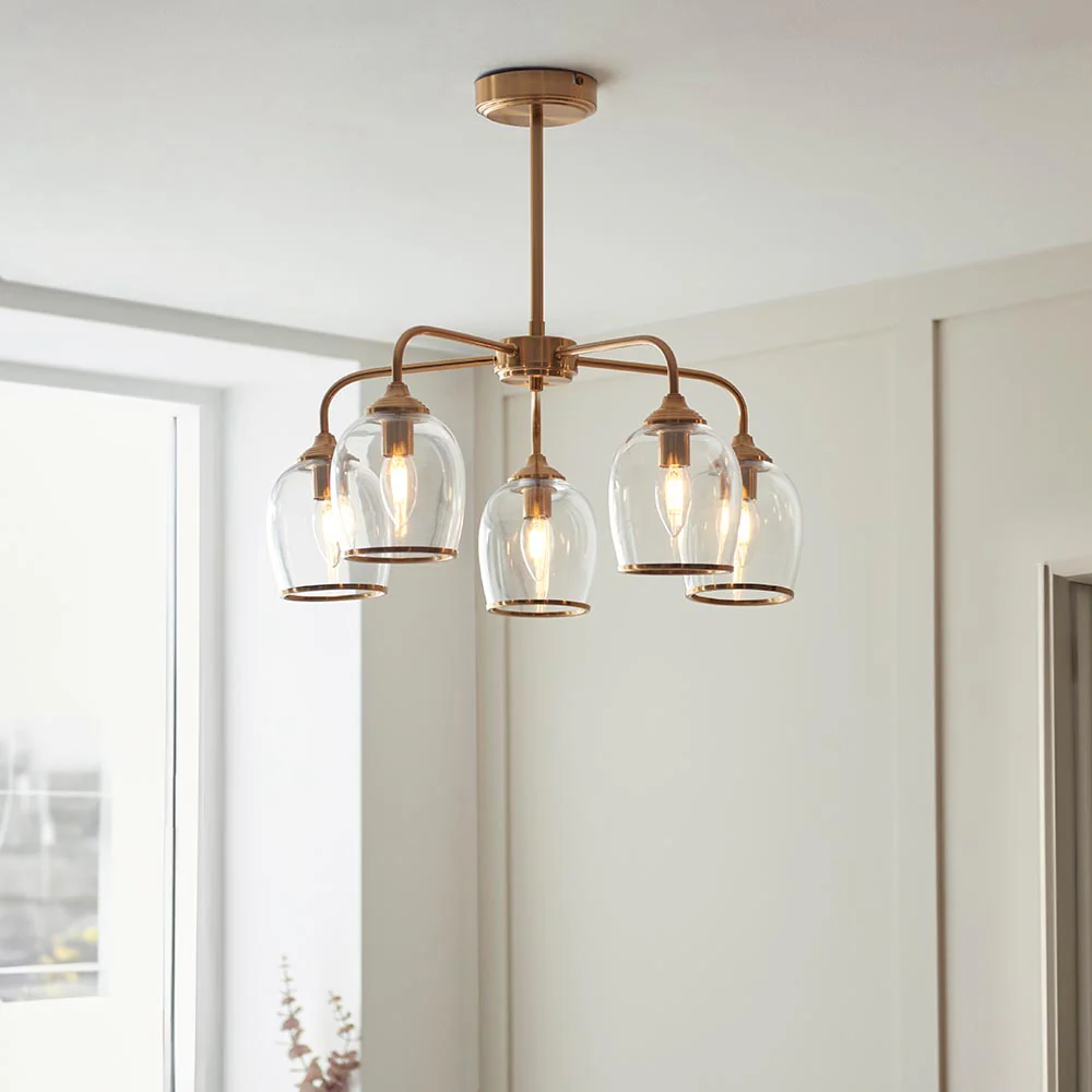 Ashcroft 5lt Centre Ceiling Light - Clear/Ribbed Glass Finishes - Image 3