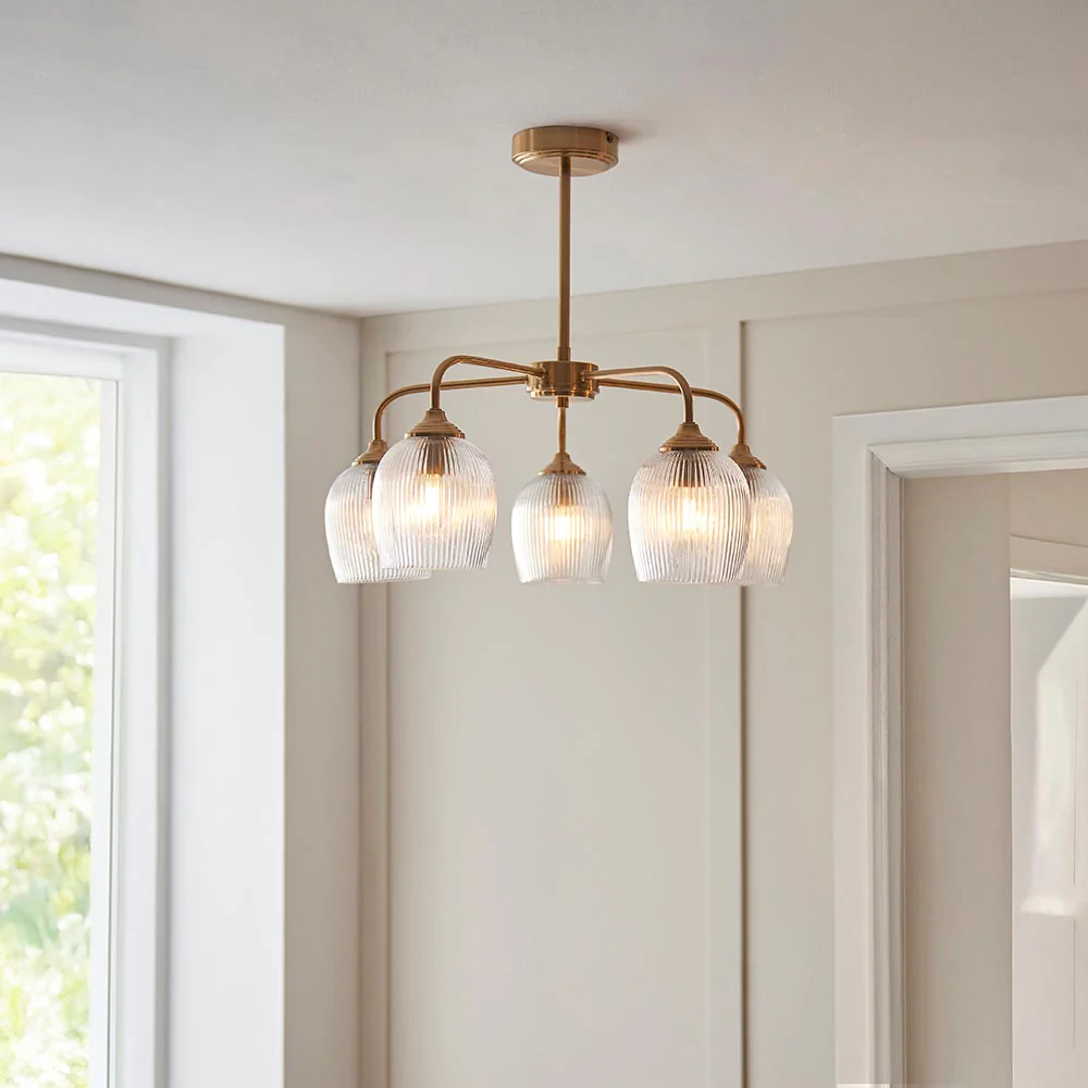 Ashcroft 5lt Centre Ceiling Light - Clear/Ribbed Glass Finishes - Image 7