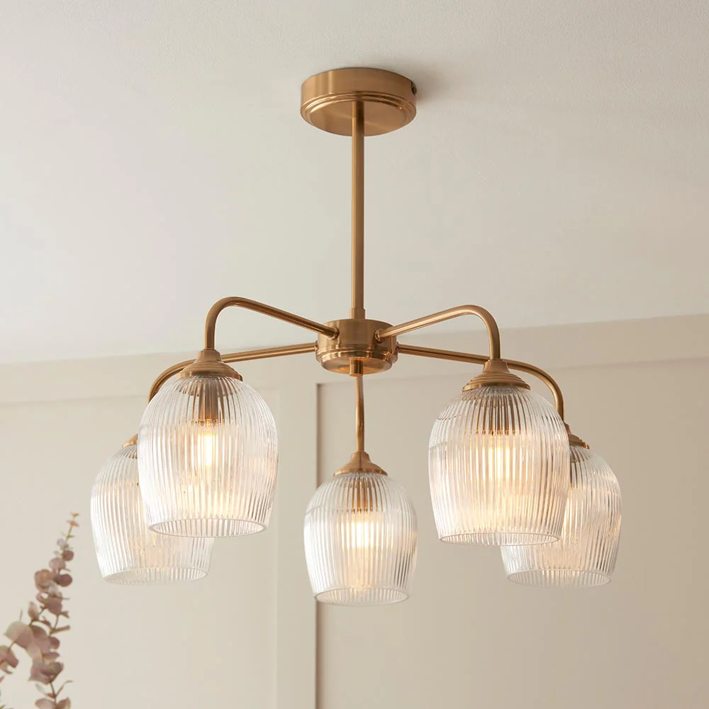 Ashcroft 5lt Centre Ceiling Light - Clear/Ribbed Glass Finishes - Image 8