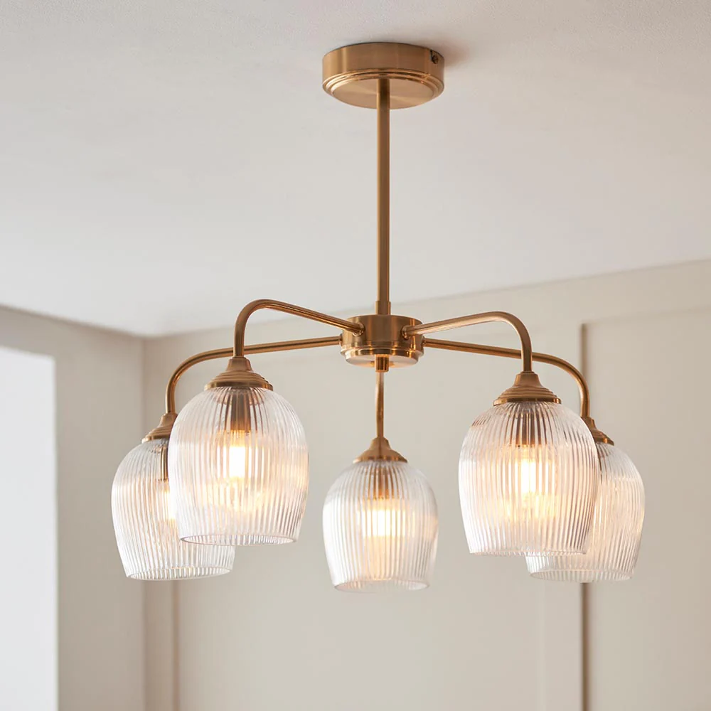 Ashcroft 5lt Centre Ceiling Light - Clear/Ribbed Glass Finishes - Image 9