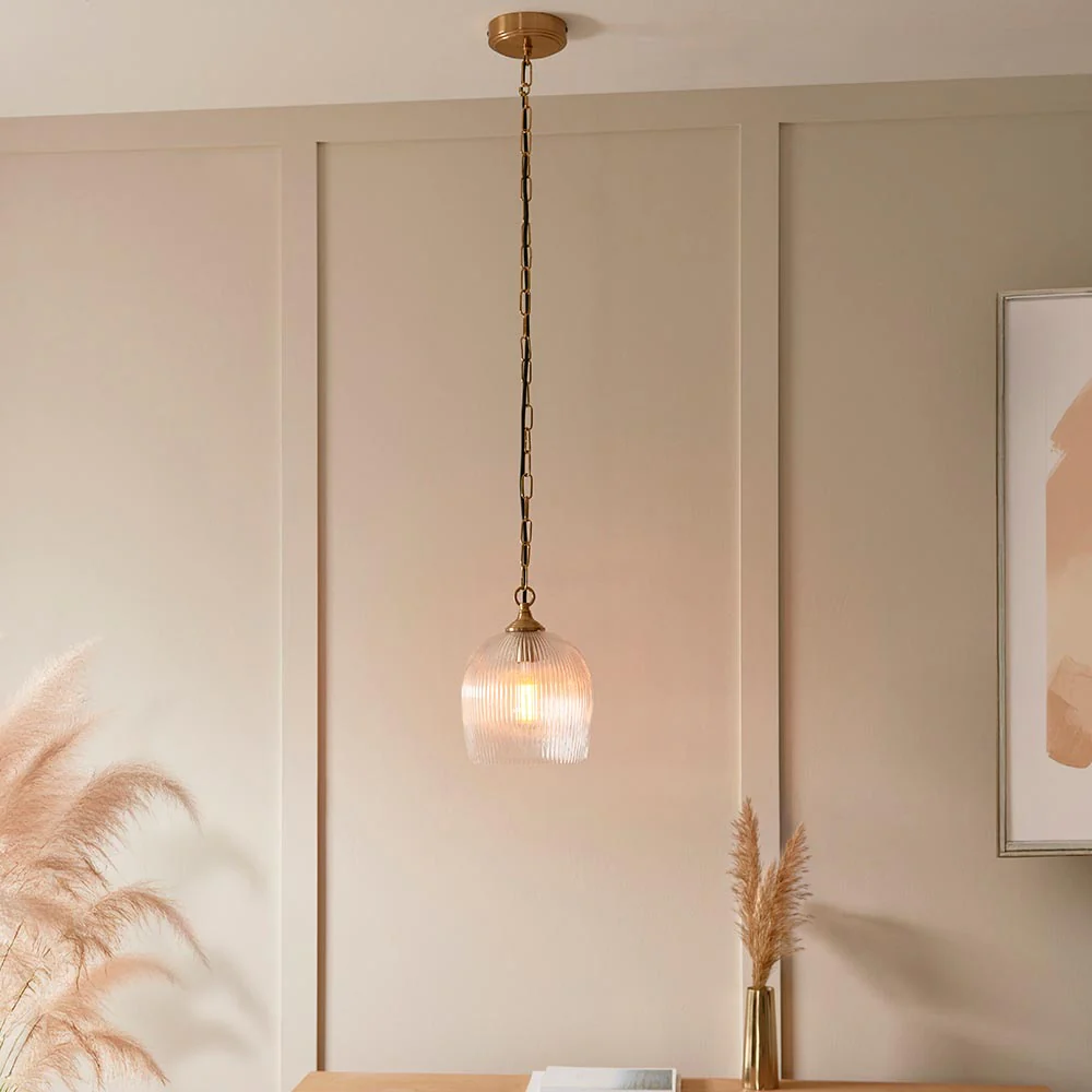 Ashcroft Single Pendant Light - Clear/Ribbed Glass Finishes - Image 3