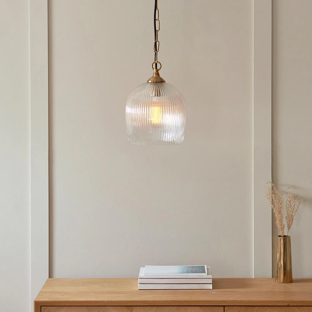 Ashcroft Single Pendant Light - Clear/Ribbed Glass Finishes - Image 4
