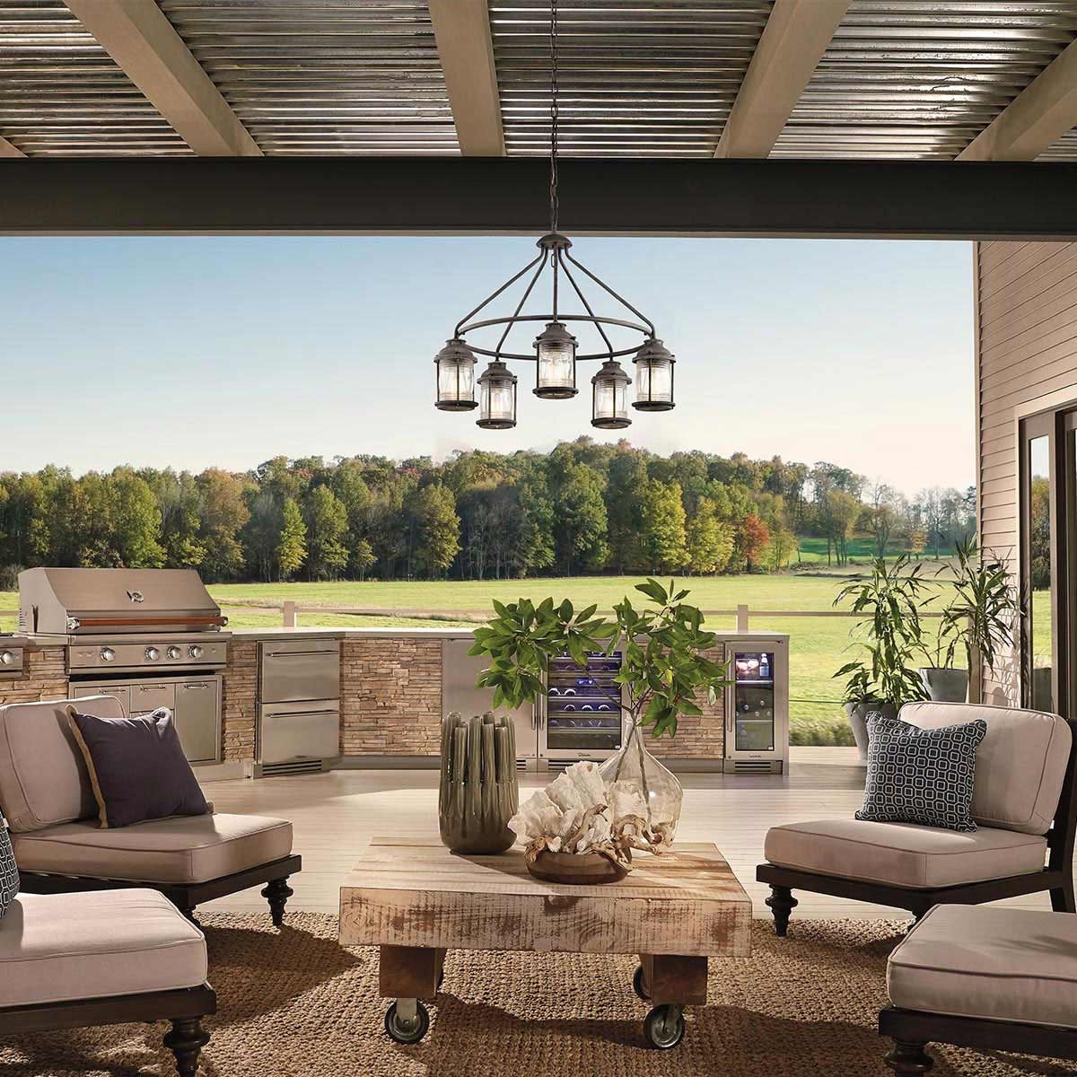 Ashland Bay 5 Light Outdoor Chandelier - Burnished Bronze/Weathered Zinc IP44 E27 - Image 11