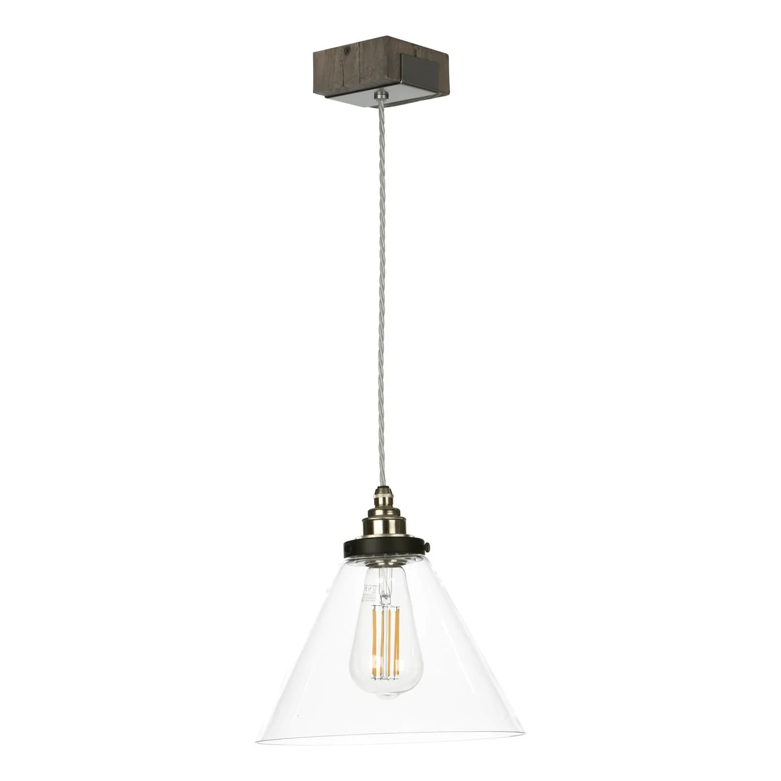 Aspen Single Pendant In Silver Birch Effect/Hand Painted Wood Effect & Glass - Image 2