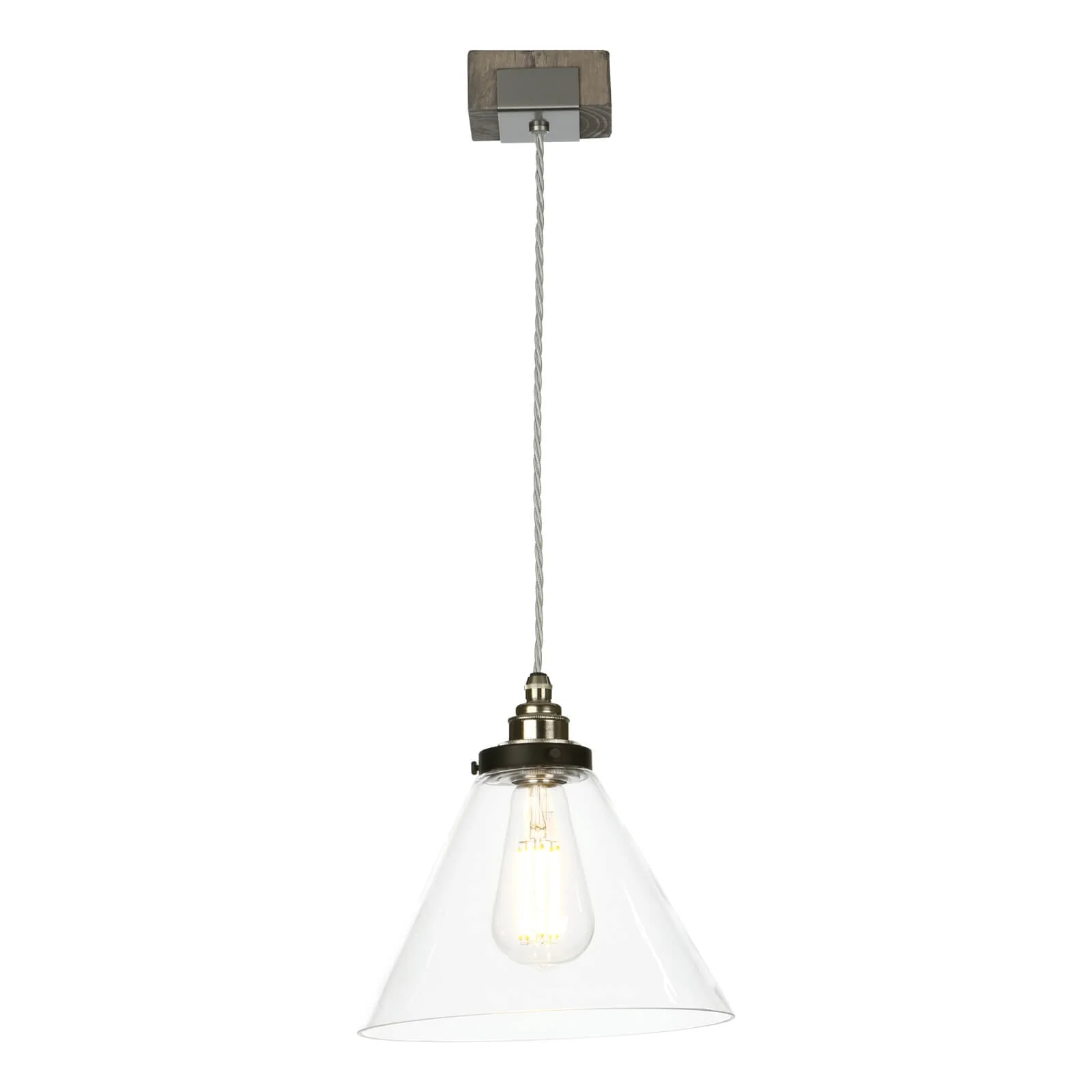 Aspen Single Pendant In Silver Birch Effect/Hand Painted Wood Effect & Glass - Image 3