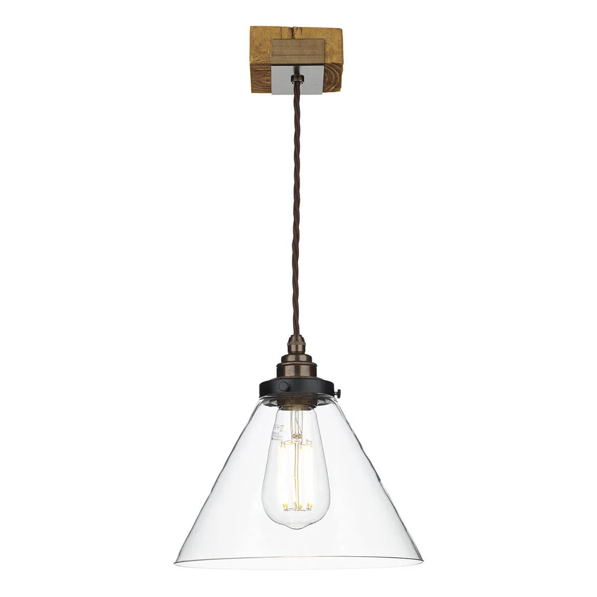 Aspen Single Pendant In Silver Birch Effect/Hand Painted Wood Effect & Glass - Image 7
