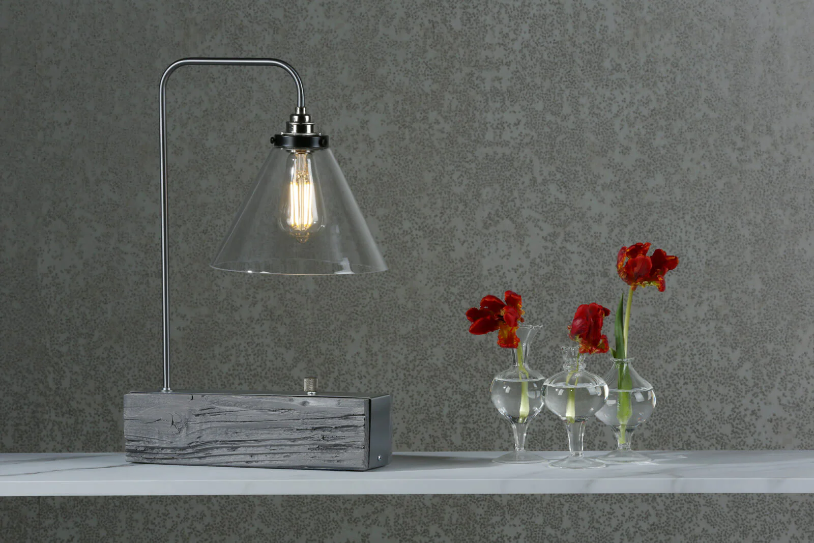 Aspen Single Table Lamp In Wood/Silver Effect E27 - Image 7