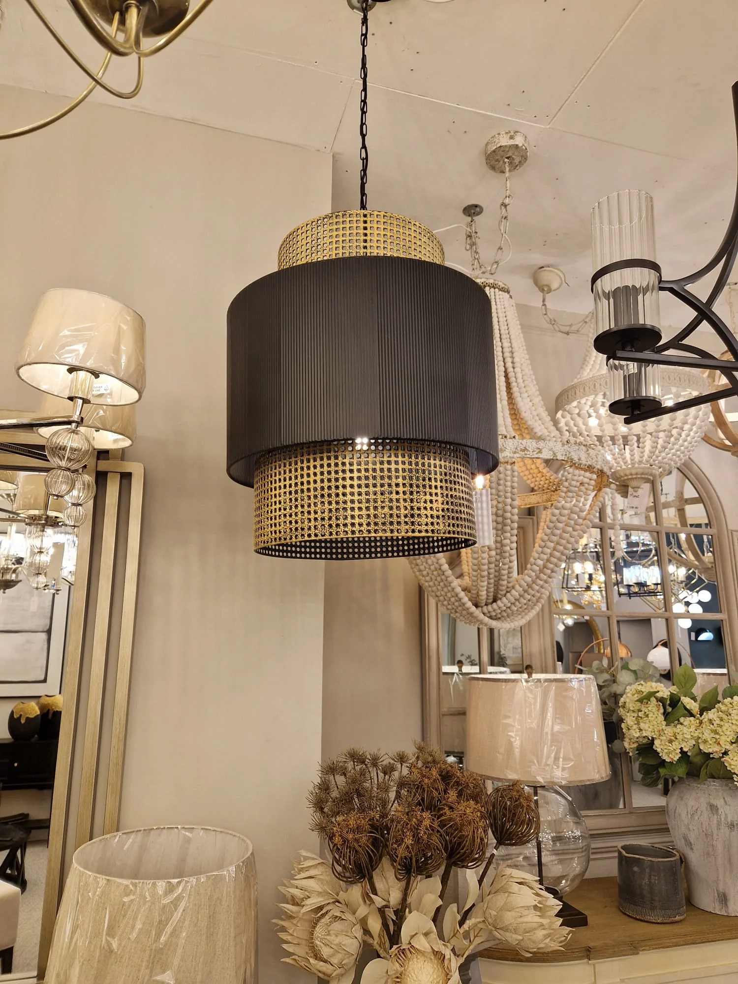 Astra Black and Rattan Effect Metal Pendant Light - Image 3