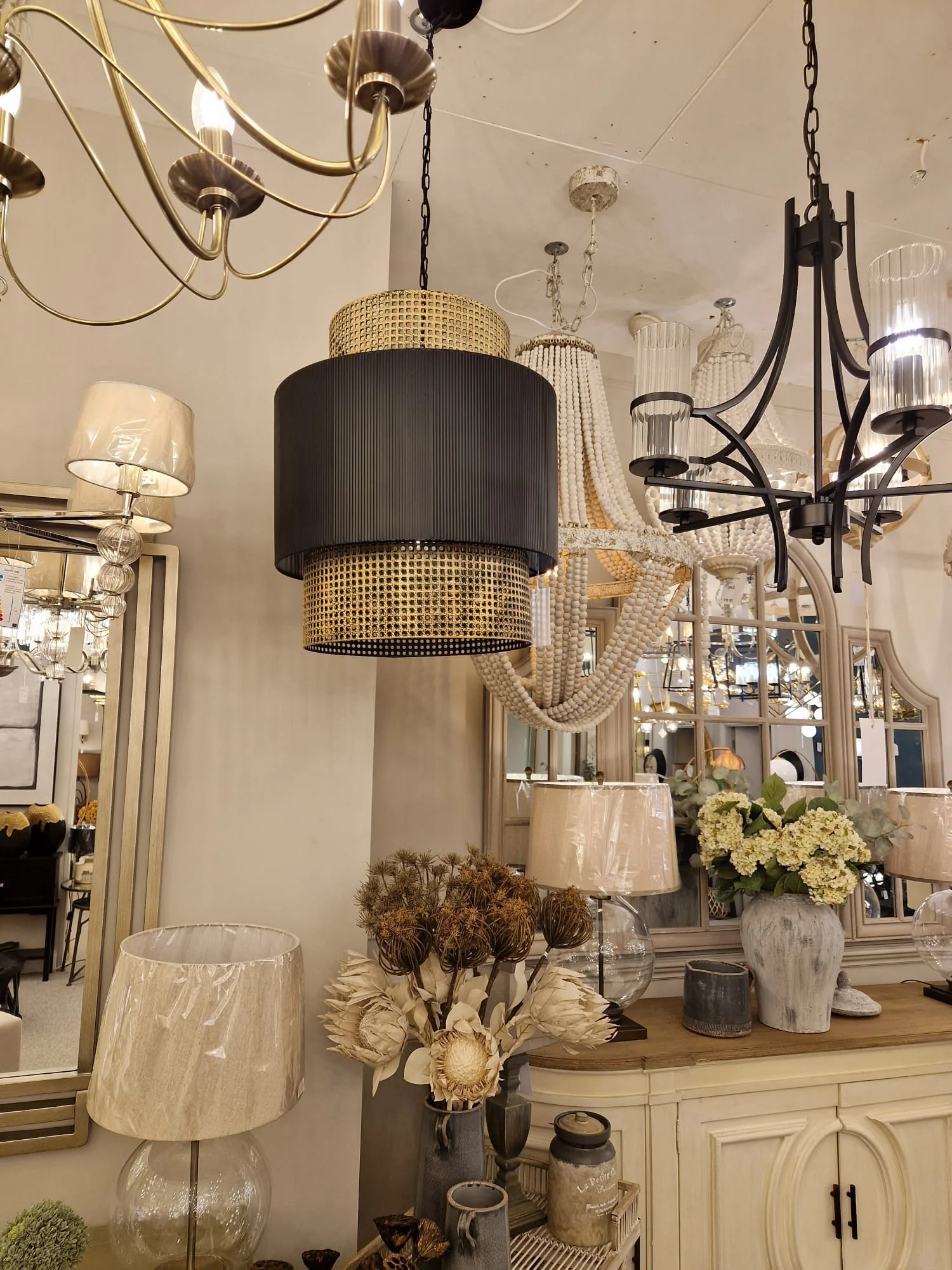 Astra Black and Rattan Effect Metal Pendant Light - Image 4