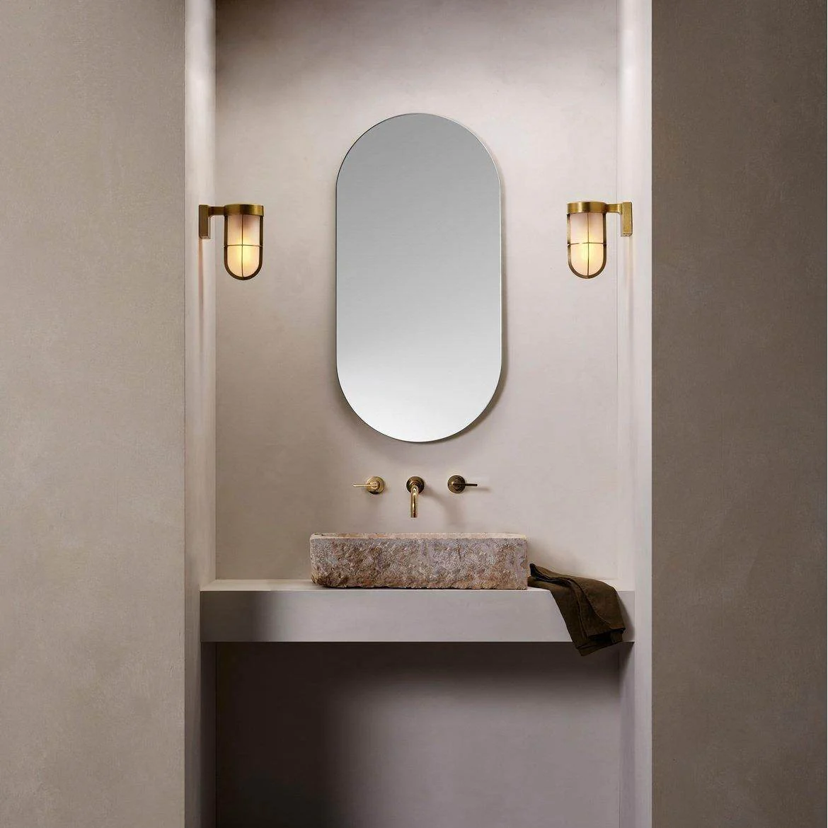 Cabin Wall Light IP44 - Frosted / Antique Brass - Image 3