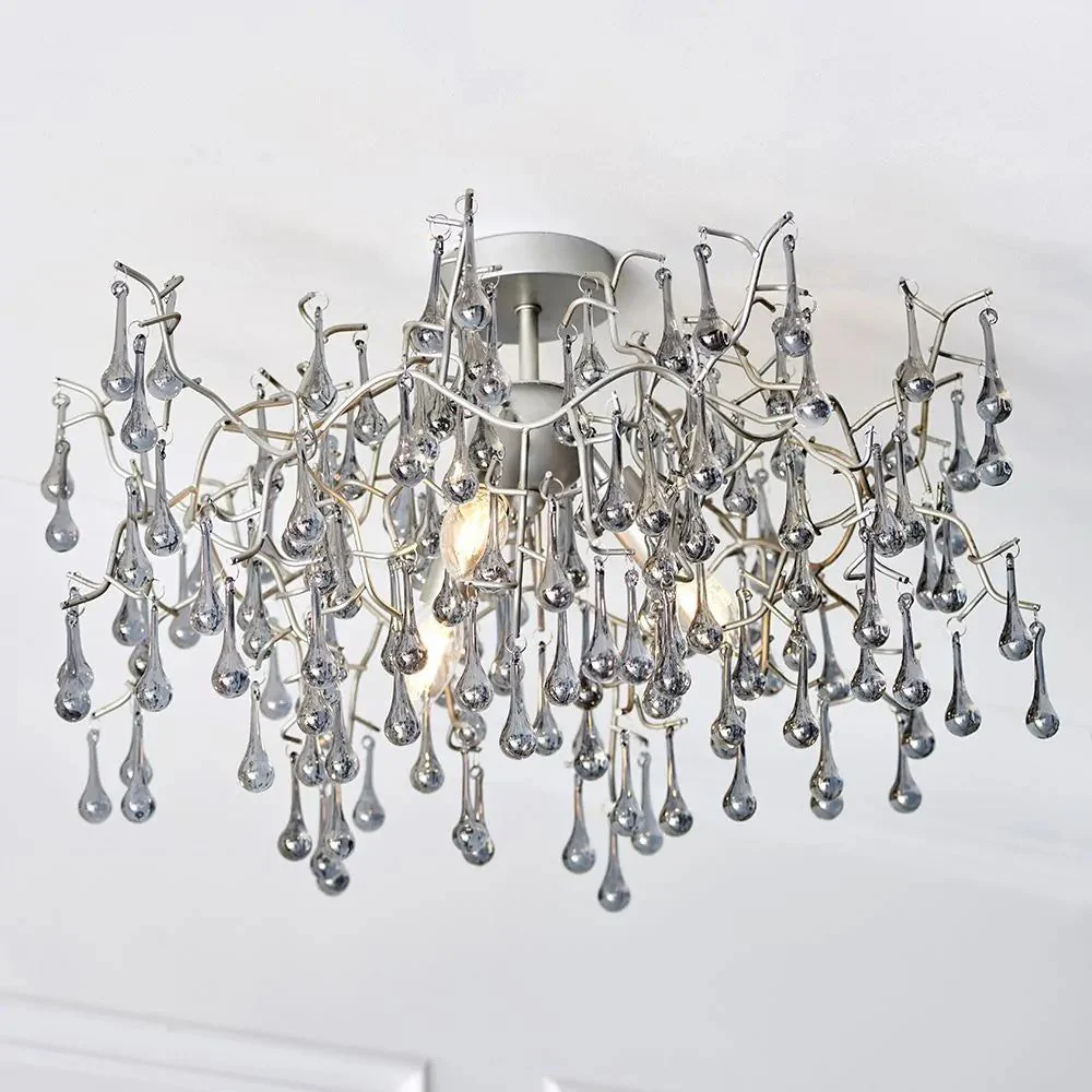 Athena 3Lt Semi Flush Ceiling Light -  Aged Silver & Smokey Grey/Aged Gold Paint & Champagne Finish - Image 2