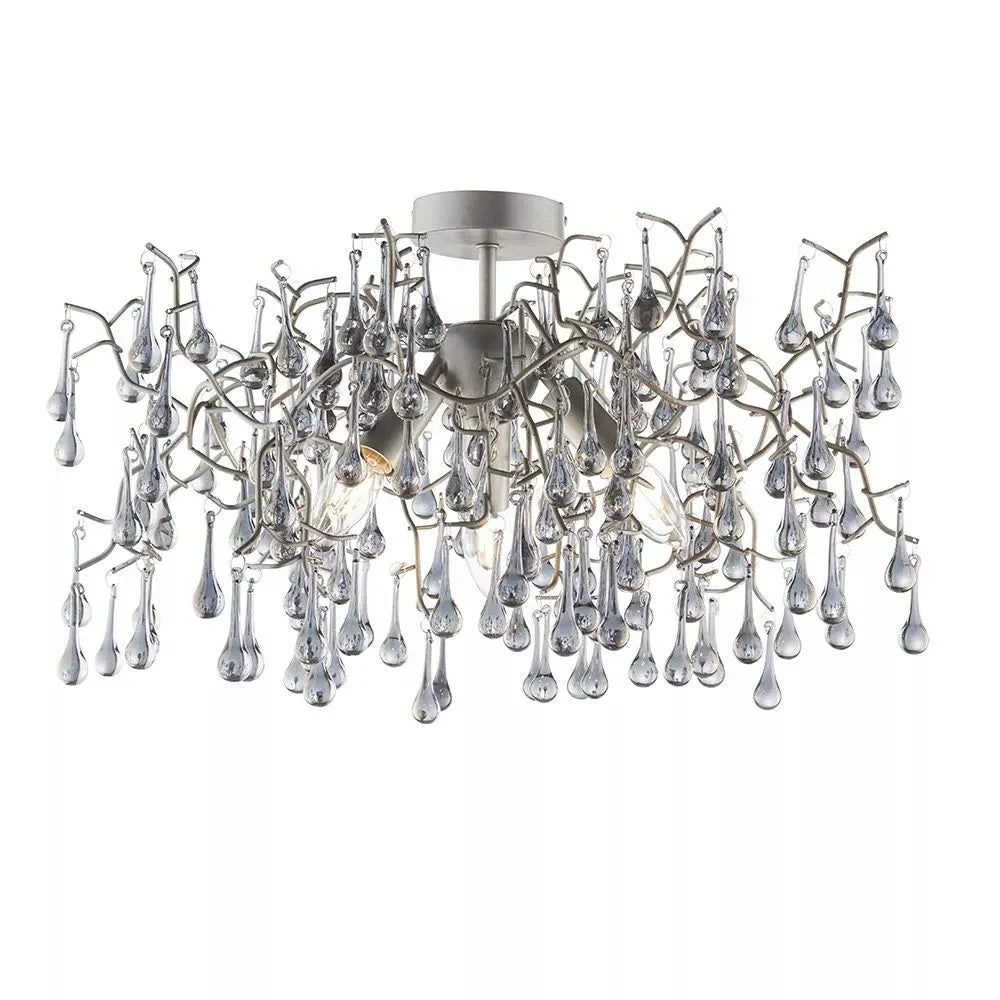 Athena 3Lt Semi Flush Ceiling Light -  Aged Silver & Smokey Grey/Aged Gold Paint & Champagne Finish - Image 3