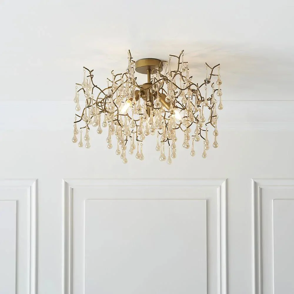 Athena 3Lt Semi Flush Ceiling Light -  Aged Silver & Smokey Grey/Aged Gold Paint & Champagne Finish - Image 4