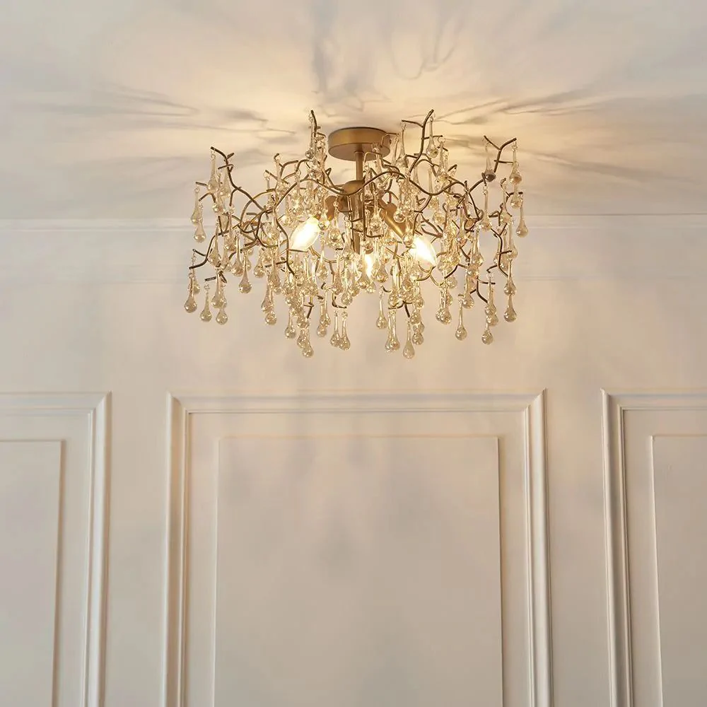 Athena 3Lt Semi Flush Ceiling Light -  Aged Silver & Smokey Grey/Aged Gold Paint & Champagne Finish - Image 5