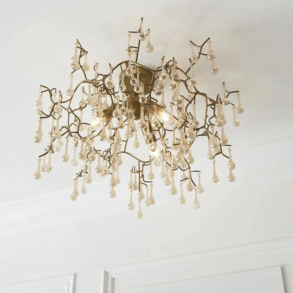 Athena 3Lt Semi Flush Ceiling Light -  Aged Silver & Smokey Grey/Aged Gold Paint & Champagne Finish - Image 6