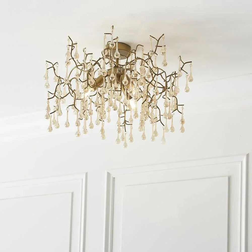 Athena 3Lt Semi Flush Ceiling Light -  Aged Silver & Smokey Grey/Aged Gold Paint & Champagne Finish - Image 7