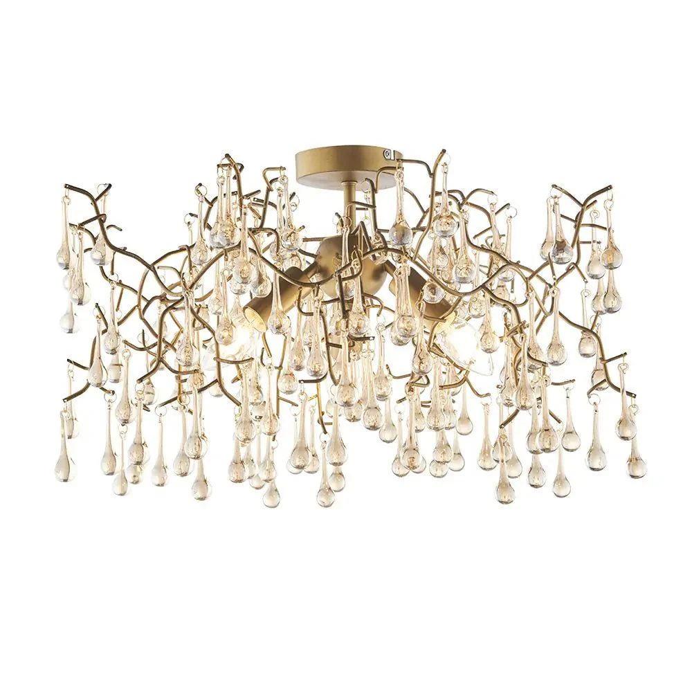 Athena 3Lt Semi Flush Ceiling Light -  Aged Silver & Smokey Grey/Aged Gold Paint & Champagne Finish - Image 8