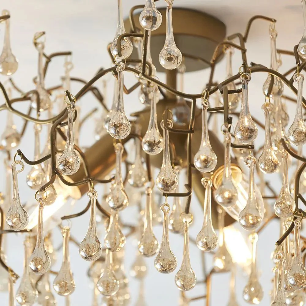 Athena 3Lt Semi Flush Ceiling Light -  Aged Silver & Smokey Grey/Aged Gold Paint & Champagne Finish - Image 9