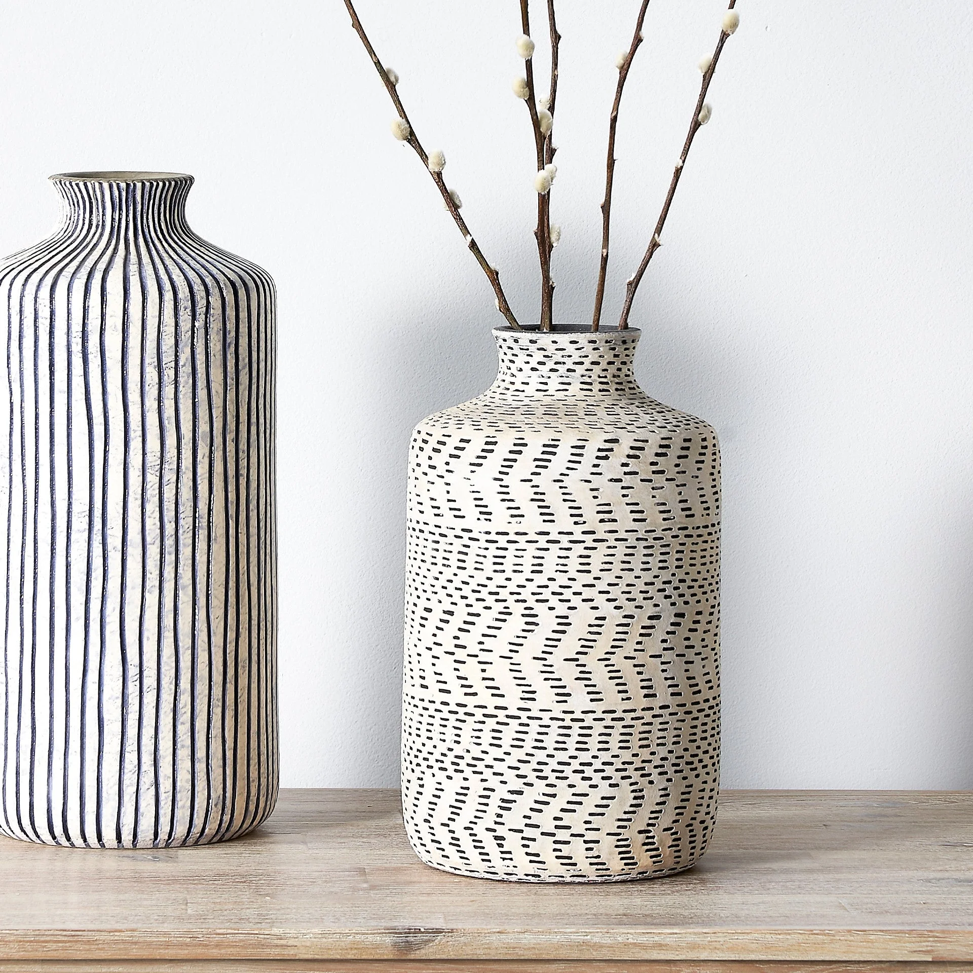Atouk Natural and Black Stoneware Aztec Design Vase - Image 2