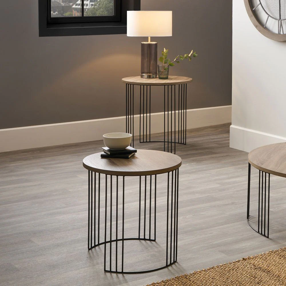 Atri Set of 2 Metal Round Side Tables- Dark Wood and Black Finish - Image 2