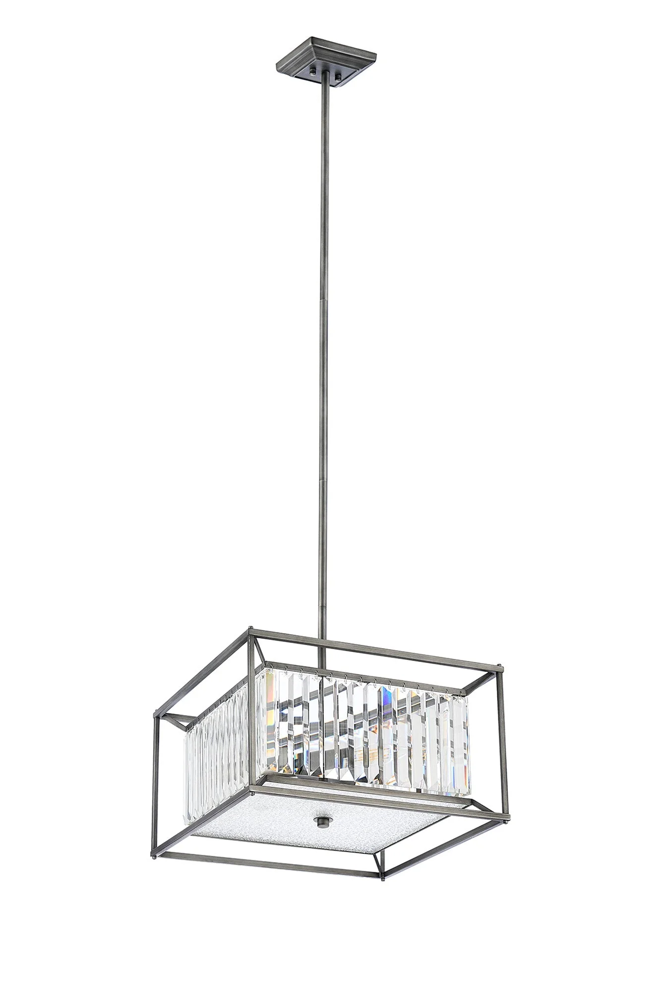 Attica Fixed Crystal Centre Ceiling Light/Semi Flush Light, 4/6/12Lt x E14, Pewter & Clear & Grain Glass