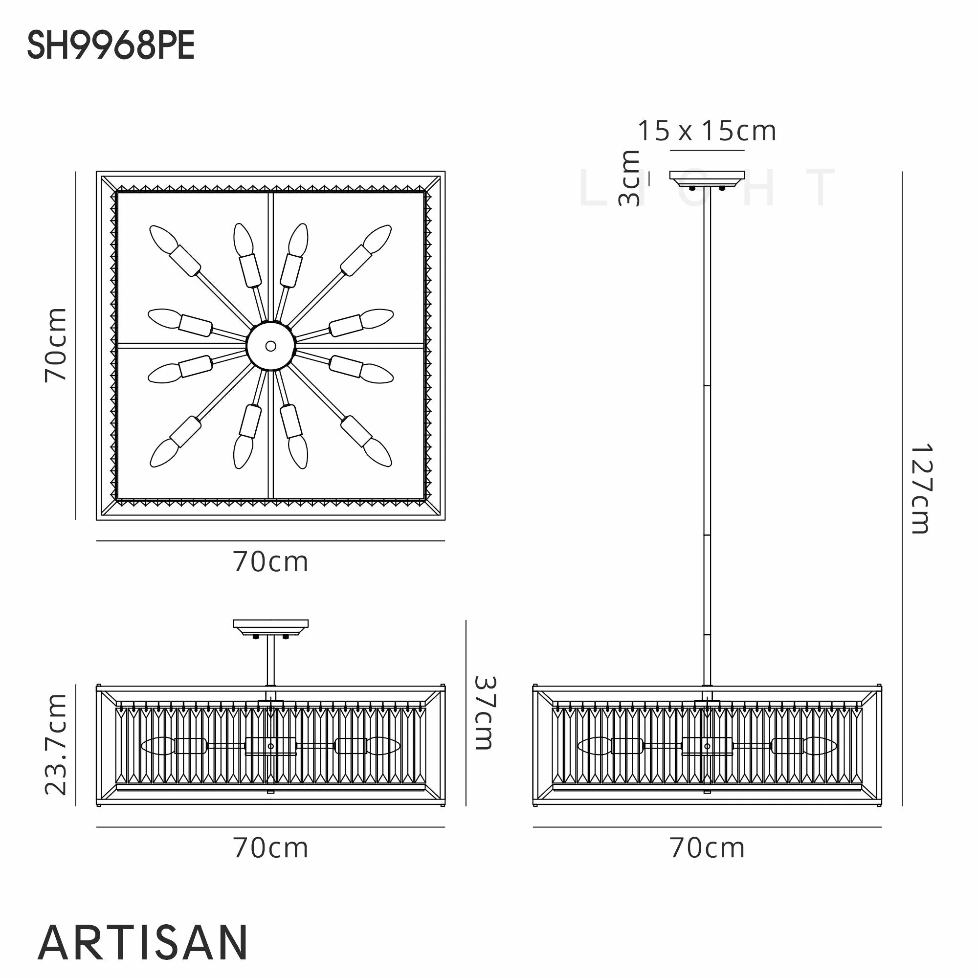 Attica Fixed Crystal Centre Ceiling Light/Semi Flush Light, 4/6/12Lt x E14, Pewter & Clear & Grain Glass - Image 27