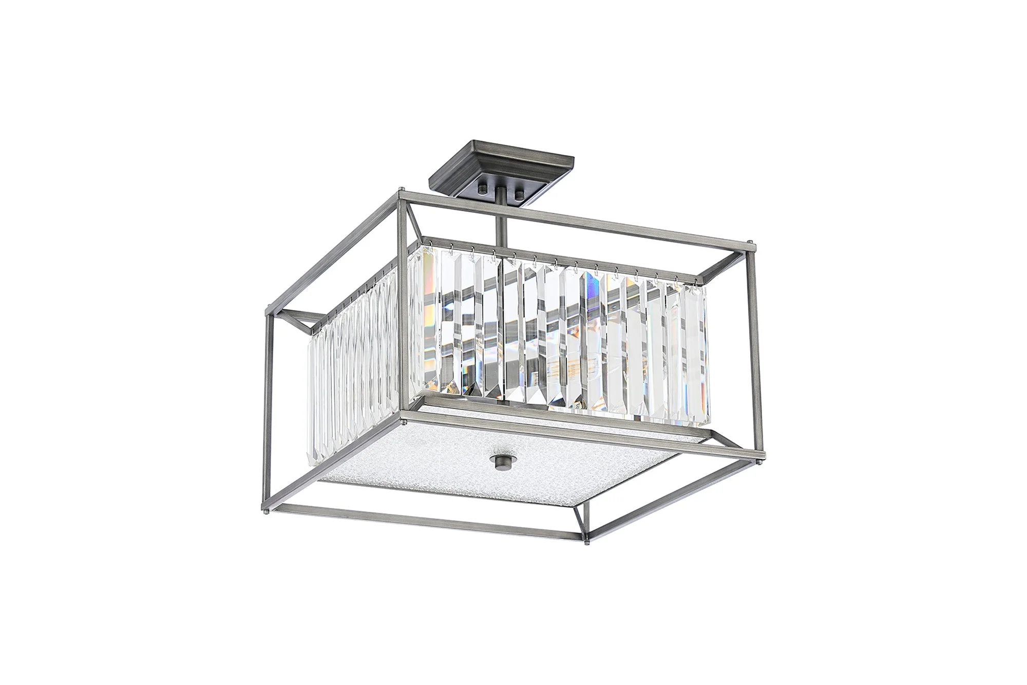Attica Fixed Crystal Centre Ceiling Light/Semi Flush Light, 4/6/12Lt x E14, Pewter & Clear & Grain Glass - Image 5