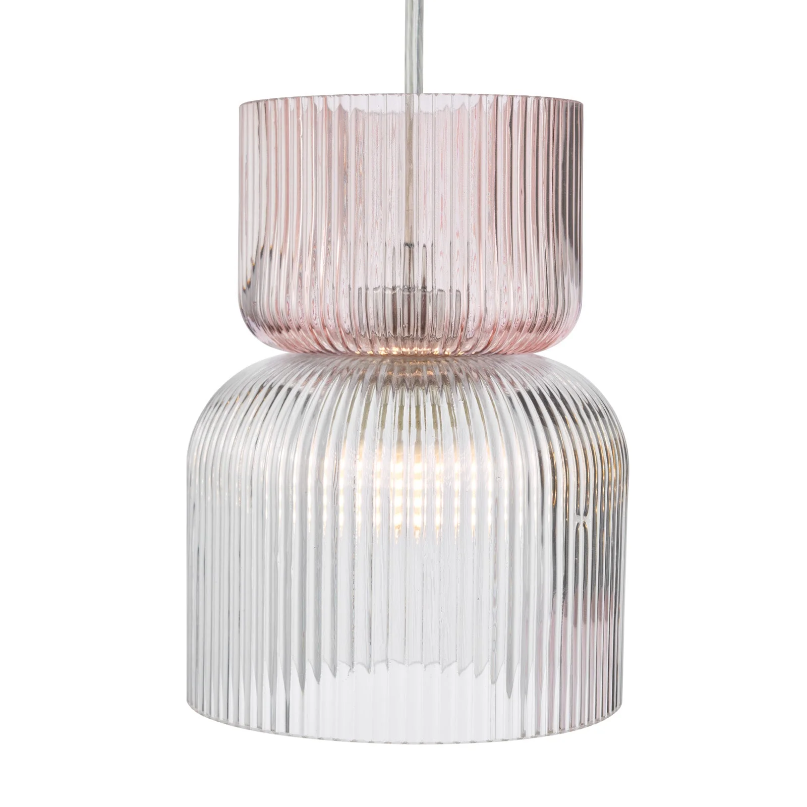 Auberta 3 Light Cluster Pendant Polished Chrome and Pink Ribbed Glass G9 - Image 3