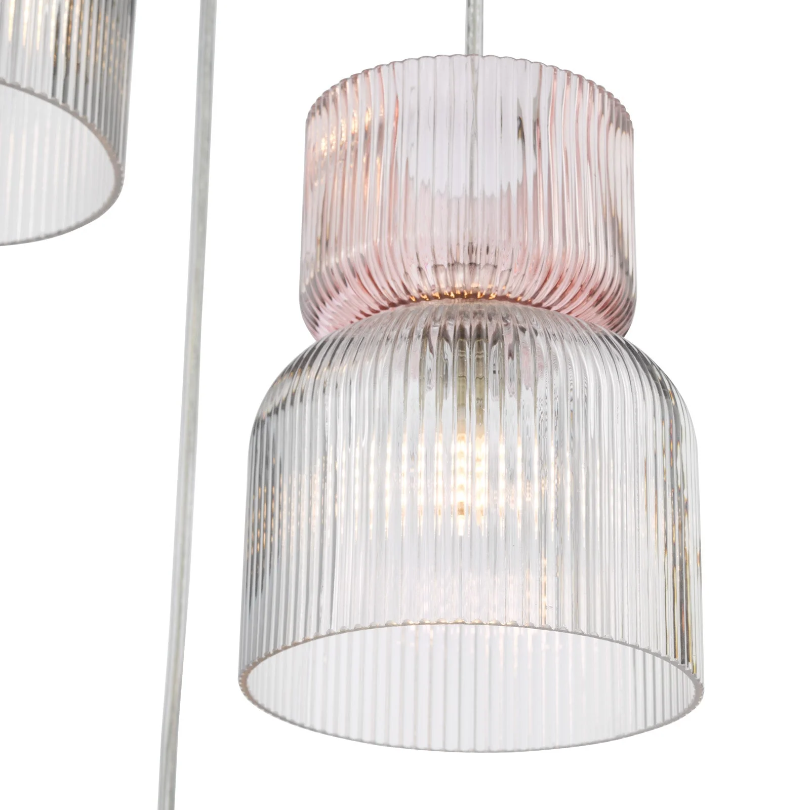 Auberta 3 Light Cluster Pendant Polished Chrome and Pink Ribbed Glass G9 - Image 4