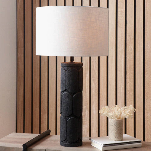 Aurelia Embossed Black Wood Tall Table Lamp  - Base Only - Image 3