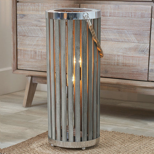 Austell Grey Wash Wood Large Lantern Floor Lamp - Image 3