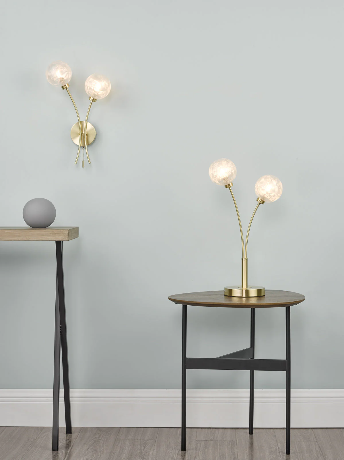 Avari 2 Light Table Lamp Satin Brass Glass  G9 - Image 5