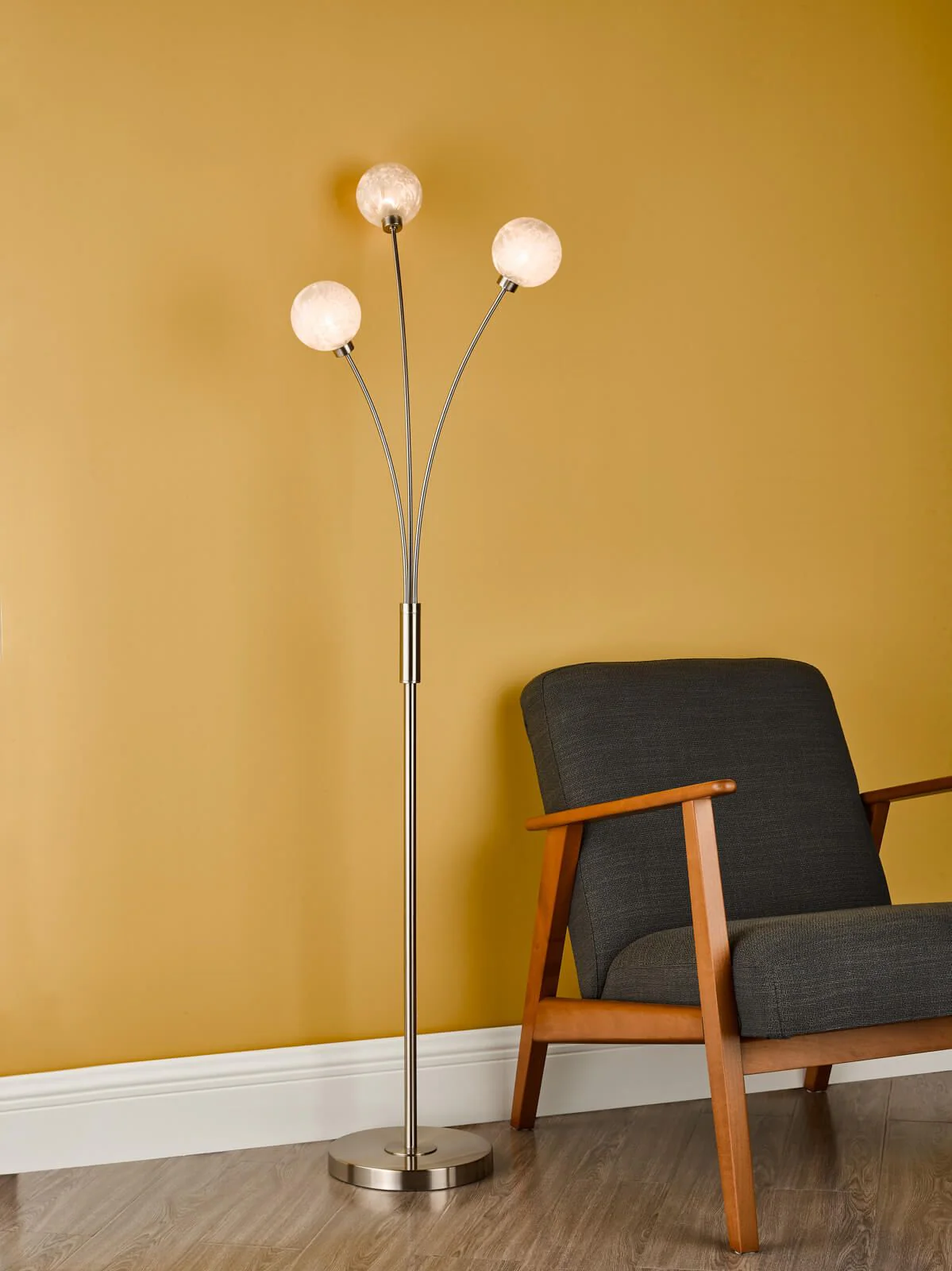 Avari 3 Light Floor Lamp Satin Brass/Satin Nickel Glass G9 - Image 3