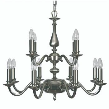 Aylesbury 12 Light Chandelier- Satin & Polished Nickel