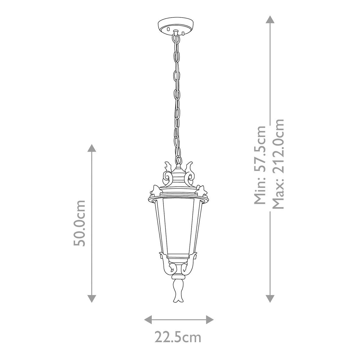 Baltimore 1 Light Medium/Large Chain Lantern - Weathered Bronze IP44 E27 - Image 6