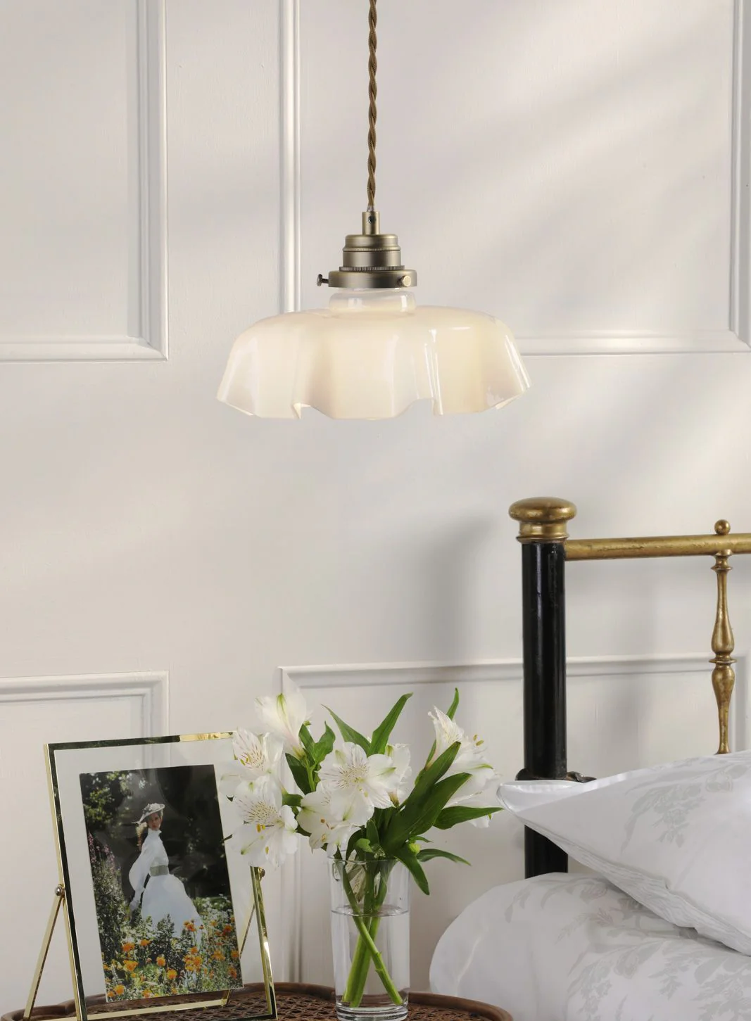 Banham Pendant Matt Antique Brass and White Glass - Image 3