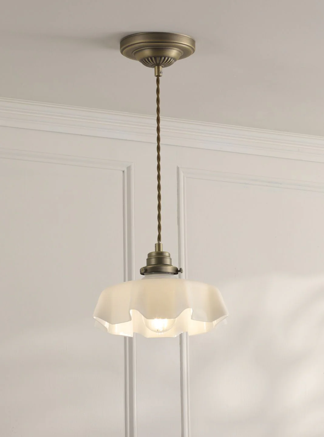 Banham Pendant Matt Antique Brass and White Glass - Image 6
